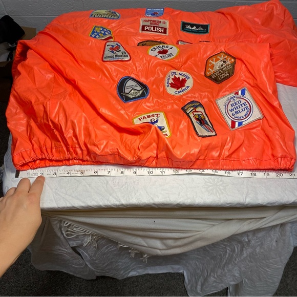 Handmade Windbreaker Jacket with Patches Neon Orange Pullover Pocket Hoodie XL - Picture 7 of 17
